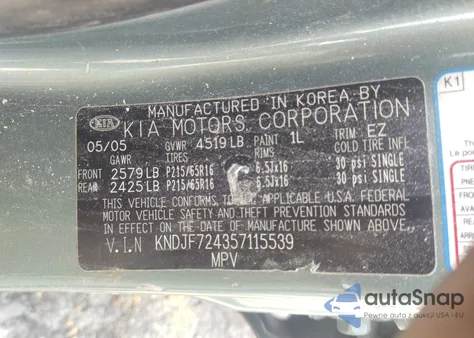 2005 Kia Sportage Lx z USA, uszkodzony, nr VIN KNDJF724357115539